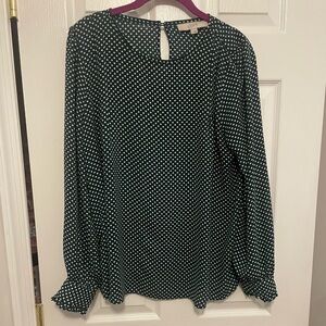 EUC dark green polka dot loft blouse